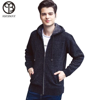 

Asesmay Casual Mens Sweaters 2018 Winter New Arrivals Wool Hat Sweater Men Thick Warm Cashmere Pullover knitted cardigans