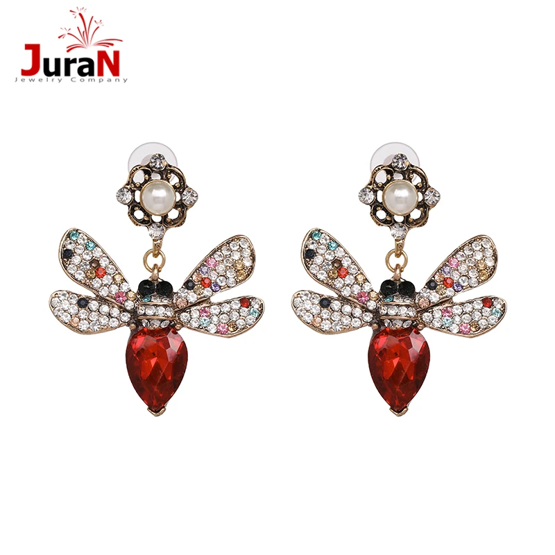 

JURAN 2019 Shiny Charm Novelty Animal earrings For Women Crystal Flying Honey insect Insect statement Earrings Wholesale