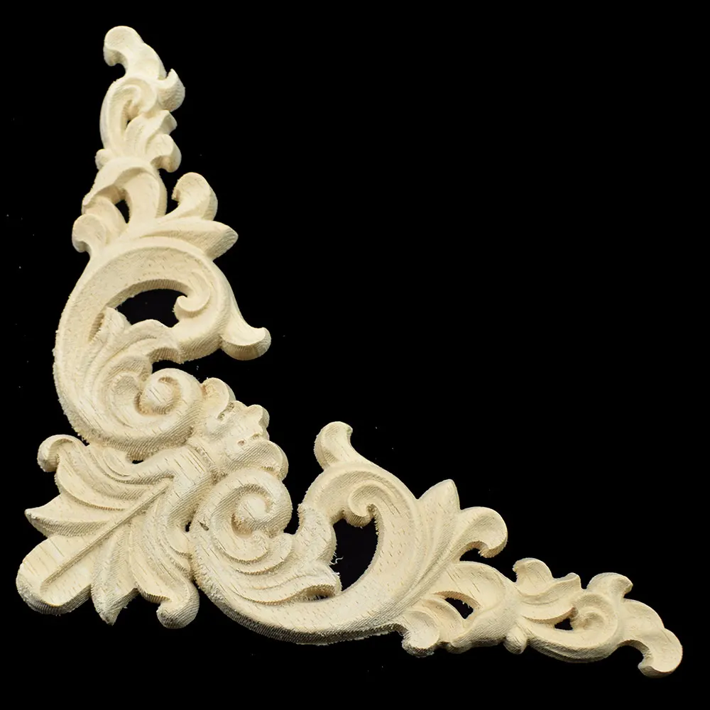 

New Arrival Wood Carved Corner Applique Unpainted Furniture Decorative Figurines Wooden Miniature