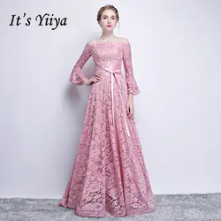 Это Yiiya вечерние платья 2018 Лодка шеи три четверти рукавом Кружева пояса Длина пола элегантное торжественное платье LX1117