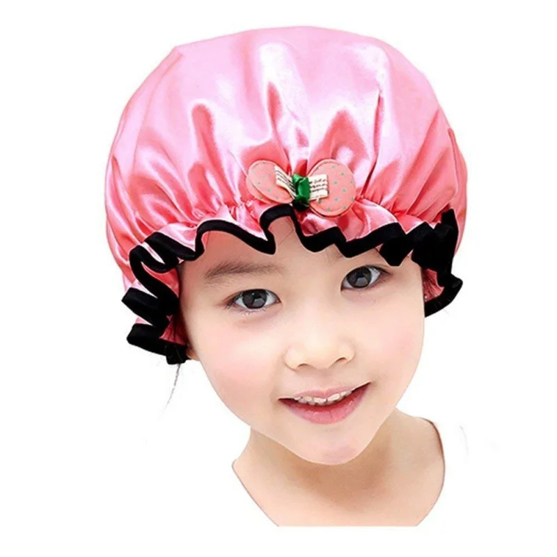 

2019 Double Waterproof Bow Cartoon Fashion Children Shower Cap Cute Bow Accessories Shower Cap
