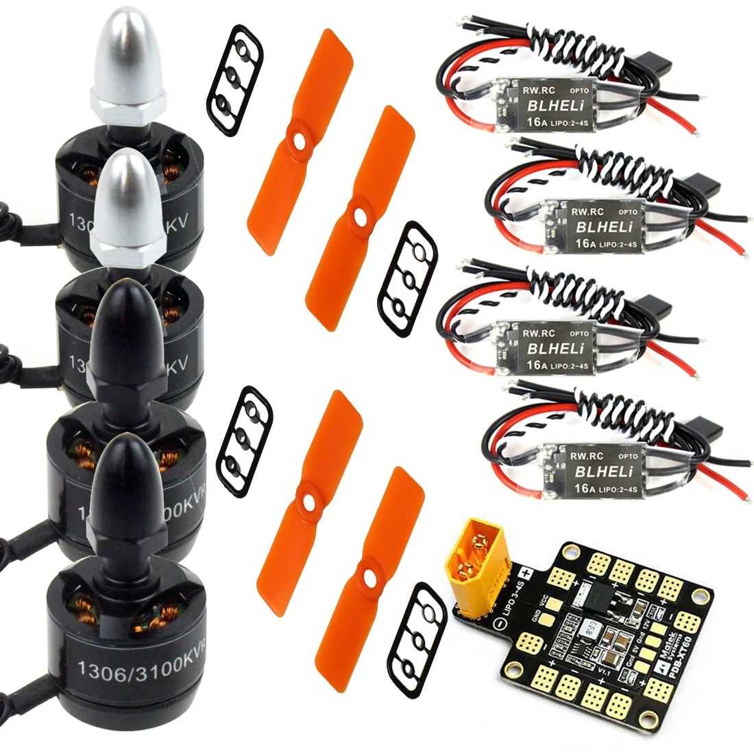 

DIY Combo Kit for 130 140 Drone : 4x 1306 3100KV Brushless Motor + Mini BLHeli OPTO 16A ESC + 3030 ABS Propellers CW CCW PDB BEC