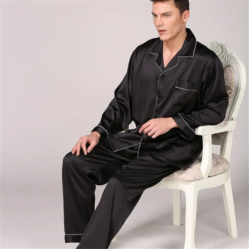 Для Мужчин's пятен Шелковый пижамный комплект Для мужчин пижамы шелковые пижамы одежда с длинным рукавом Домашняя одежда пижамы мягкие