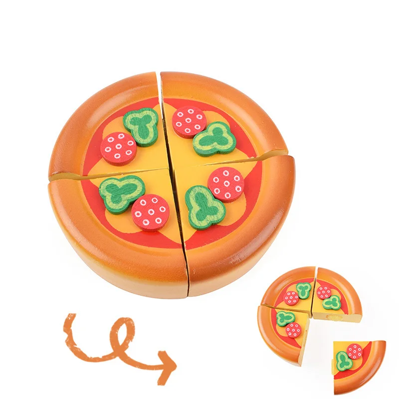 [Toy Woo] новая деревянная кухонная еда фрукты овощи резка дети ролевые игры обучающая игрушка безопасность Дети кухонные игрушки - Цвет: pizza