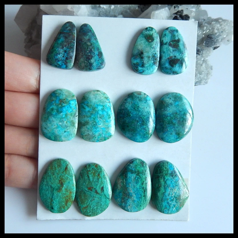 

Natural 6 Pairs Of Chrysocolla gemstone fashion earring Cabochon Pairs,Semiprecious stone earring,26x18x5mm,22x13x5mm,35.62g