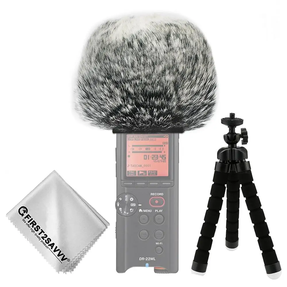 

Outdoor Portable Digital Recorders Furry Microphone Mic Windscreen Wind Muff for Tascam DR-22WL DR22 WL DR07 DR 07 + mini tripod