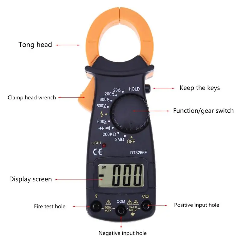 

Digital Clamp Multimeter Auto Range1999 Counts LCD Display Ammeter Voltmeter Ohmmeter with Diode Continuity Test Buzzer Data