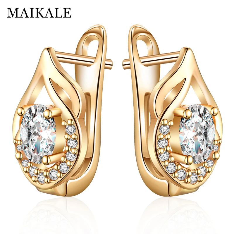 

MAIKALE Korean Earrings Water Drop AAA Zircon Copper Rose Gold Fashion Stud Earrings Temperament Jewelry Earrings For Women
