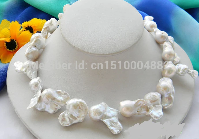 

FREE SHUPPING>>>@@> N408 17" 25MM BAROUE WHITE KESHI REBORN PEARL NECKLACE