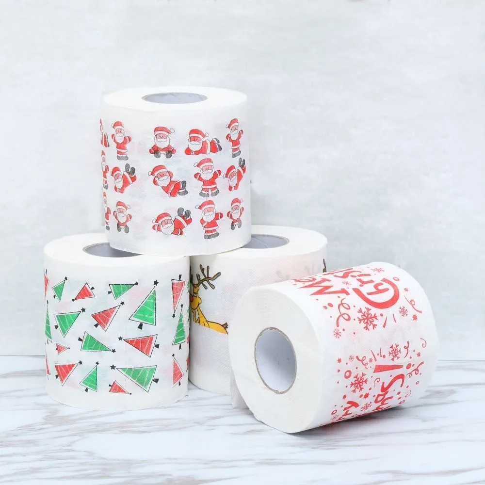 1 рулон Санта Клаус/олень рождественские товары печатная туалетная бумага домашняя Ванна Гостиная Туалетный рулон бумажных салфеток Рождество#10