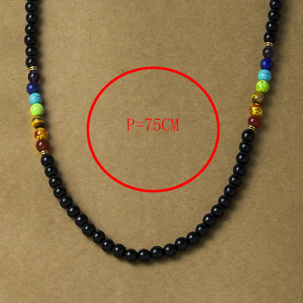 Black Onyx 8MMM Beads Necklace Women 7 Chakra Multicolor For Wisdom Natural Stone Yoga Meditation Necklace Christmas Gifts