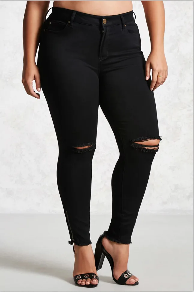 QMGOOD 2018 новый черный Рваные джинсы женская обувь, Большие размеры Повседневное стрейч обтягивающие джинсы Высокая талия узкие штаны