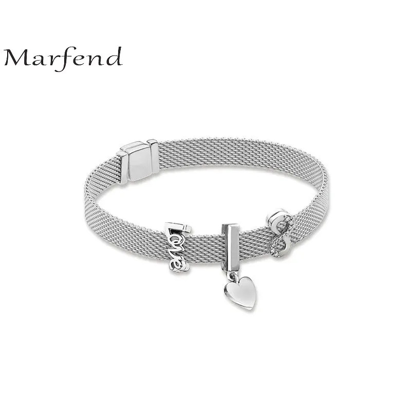 

Marfend 100% 925 Sterling Silver New Reflexions Floating Heart Clip Charm Love Clip SPARKLING INFINITY CLIP CHARM Bracelet Set