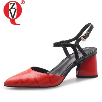 

ZVQ shoes woman 2019 summer new fashion sexy handmade genuine leather woman sandals outside mid heels buckle mixed colors shoes