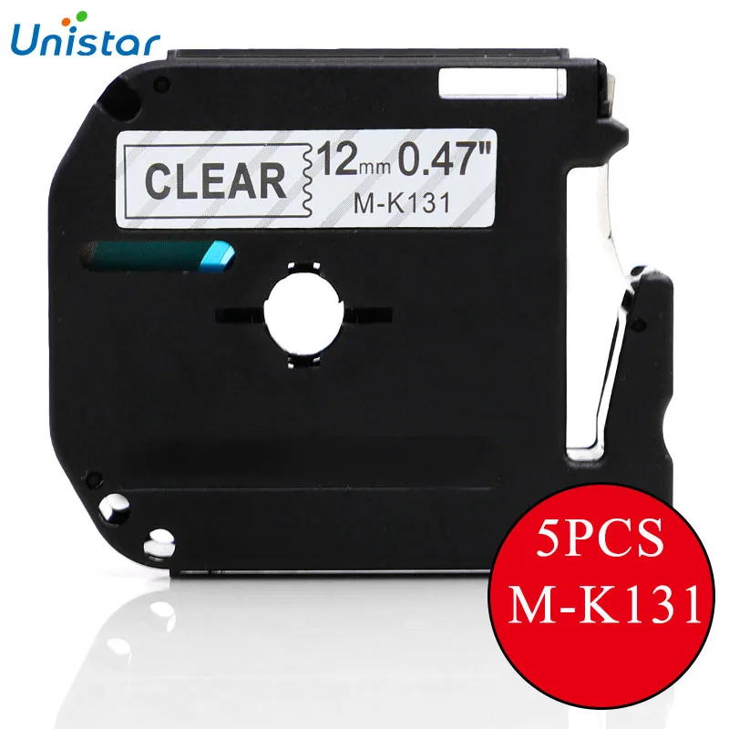 UNISTAR 5 PCS Compatible Brother Label Printer Ribbons MK131 Black on Clear 12mm Brother Tape