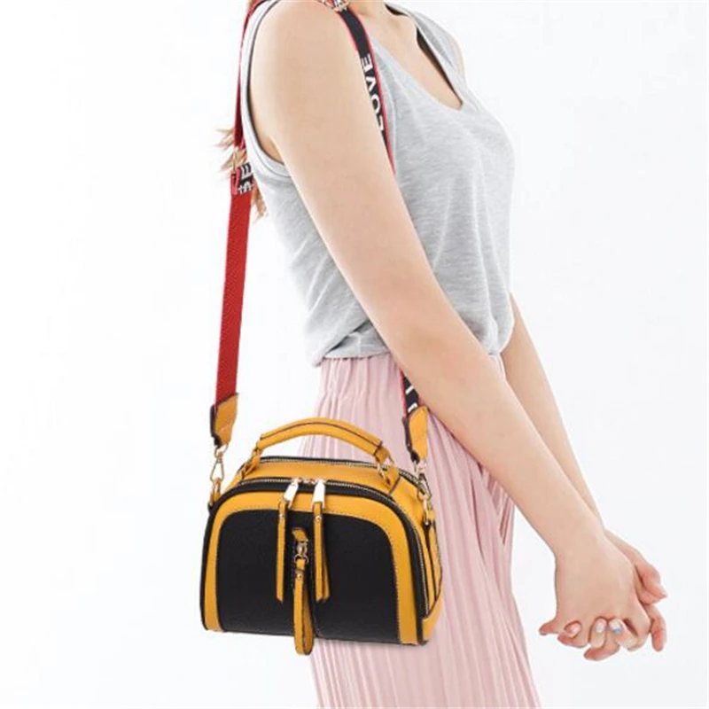 Hot Small Contrast Color Top-Handle Bag Women Crossbody Bags Phone Purse Fashion Single Shoulder Zipper PU Leather Bags