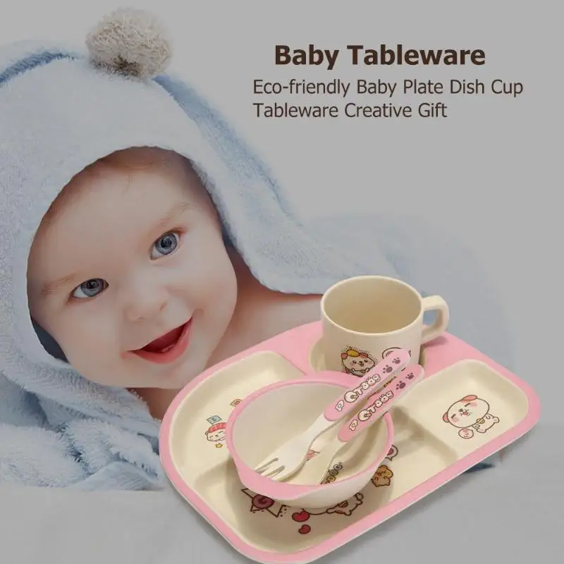 Безопасный для малышей Детская посуда милый ребенок тарелка блюдо чаша набор посуды Дети бамбуковое волокно тренировочные столовые