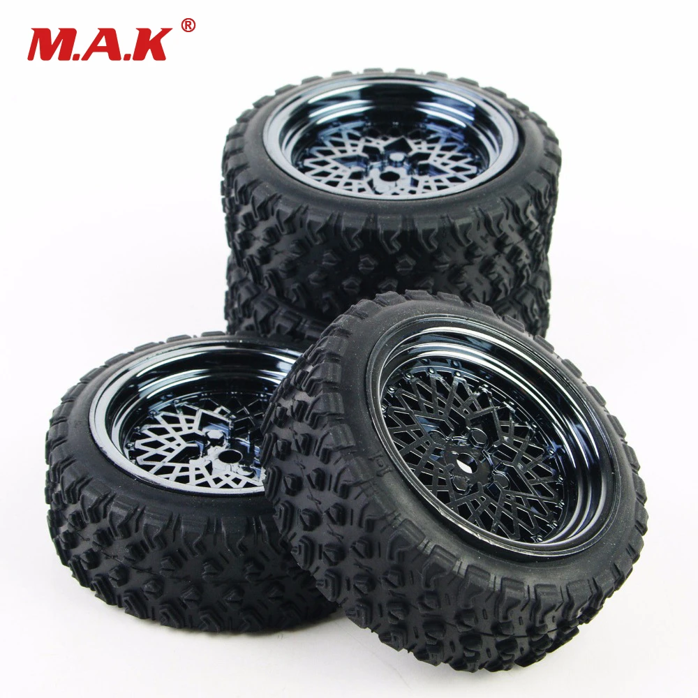 4PCS Rubber Tire Tyre & Wheel For 1/10 RC Rally Racing Off Road Car 12mm Hex