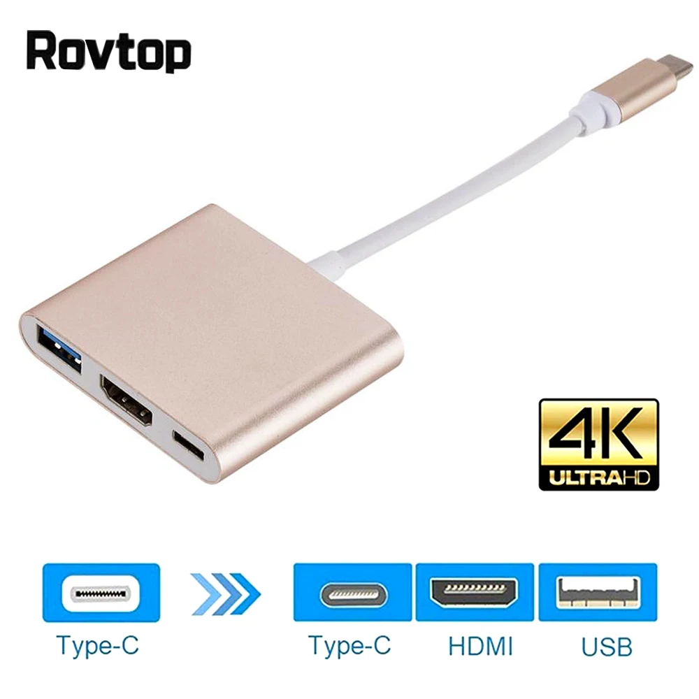 

Rovtop Usb C HDMI USBC to HDMI 3.1 Converter Adapter Type C to DMI/USB 3.0/Type C Adapter Type-C Aluminum For Apple Macbook