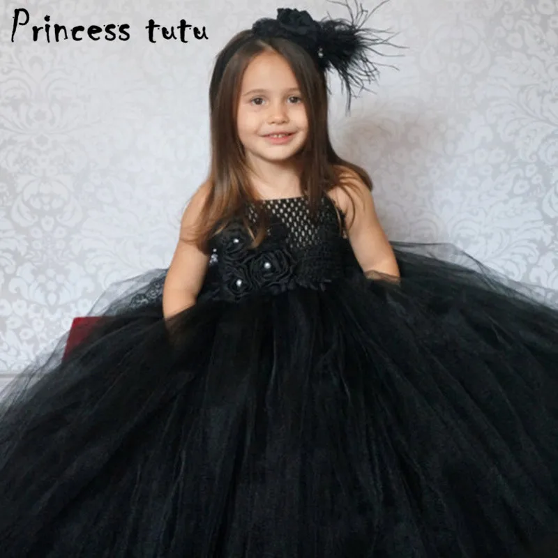 

Elegant Kids Black Dress Girl Flower Princess Dress Birthday Wedding Party Dresses Handmade Costume Boutique Girls Clothes W077
