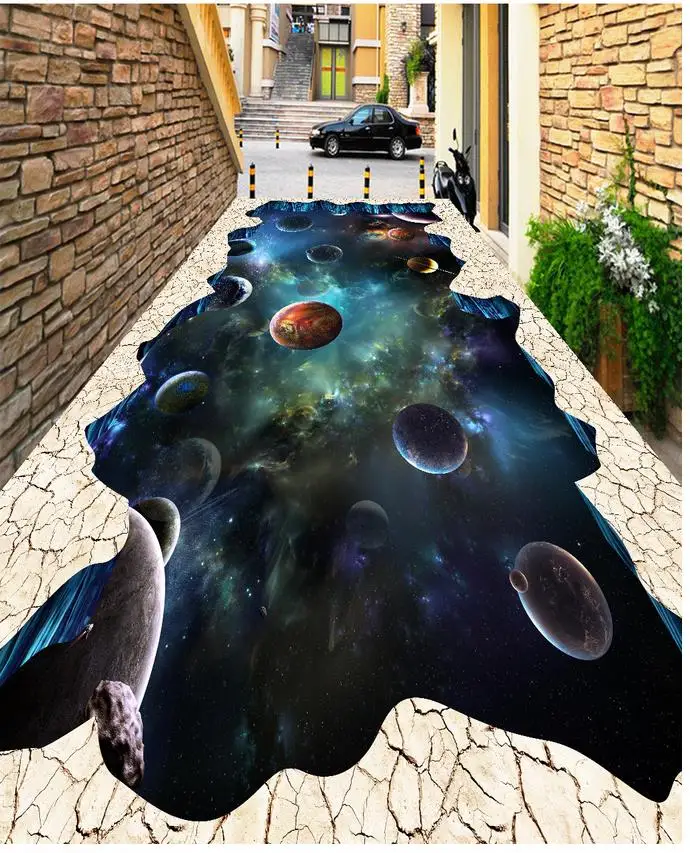 3D wallpaper floor for living room round PVC waterproof floor Home