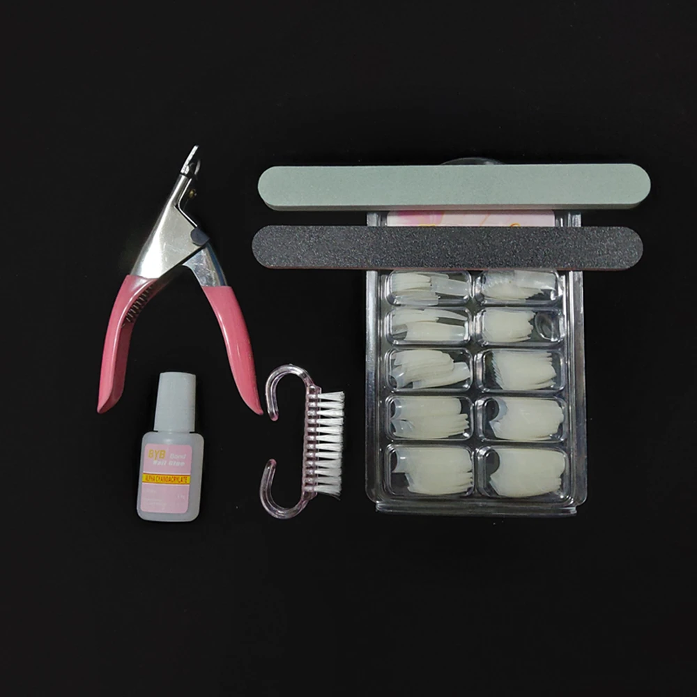 

Tipart 100 Pcs Natural / White / Transparent Acrylic French Tips & Nail Art Glue Cutter Polish File Tools kits Set