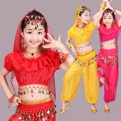 Новый стиль Обувь для девочек танец живота костюм дети Индийский платье для танцев ребенок Болливуд танцевальные костюмы для Обувь для