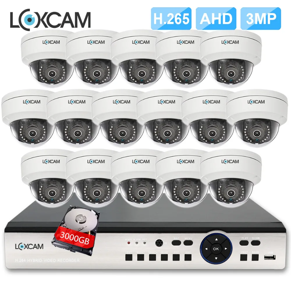 LOXCAM h.265+ 16CH 4MP DVR Системы 16X3 Мп 2048x1536p IP66 в/на открытом воздухе камера камеры безопасности комплект 16ch видеонаблюдения DVR