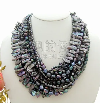 

N070191 40" 6 Rows Black Pearl Necklace