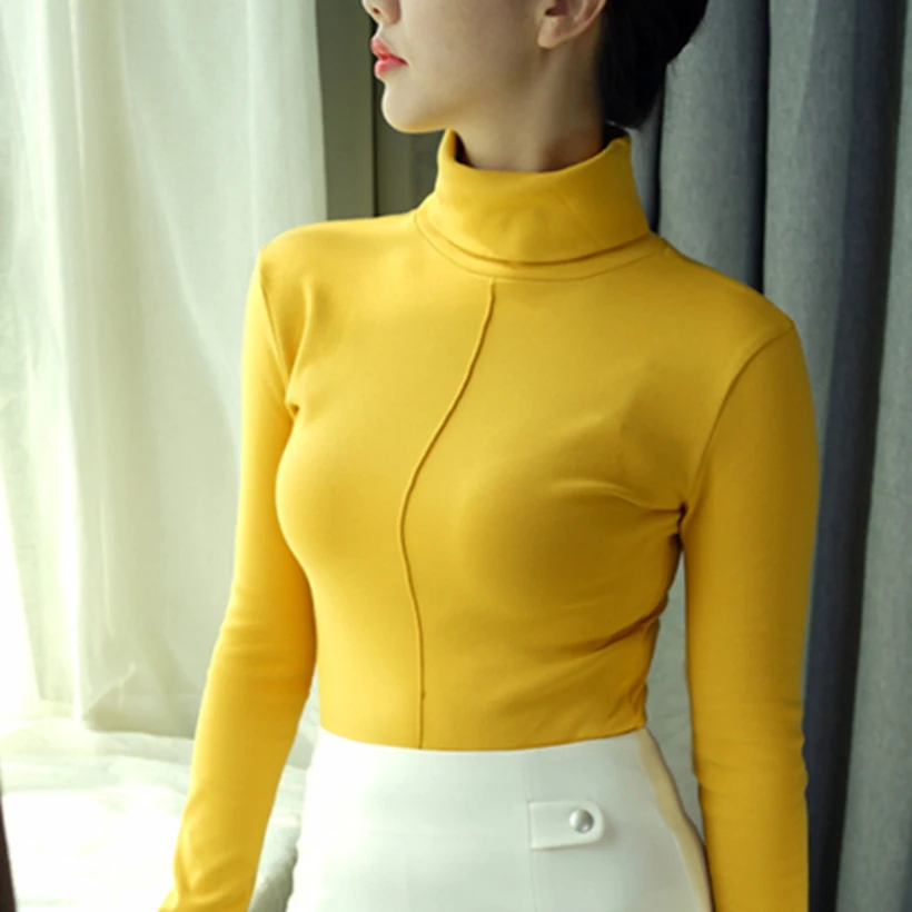 Cotton Turtleneck T-shirt for Women Soft Jumper Autumn Winter pullovers 2018 Long Sleeve Warm Thick Slim Fit Long Sleeve Tops Tops