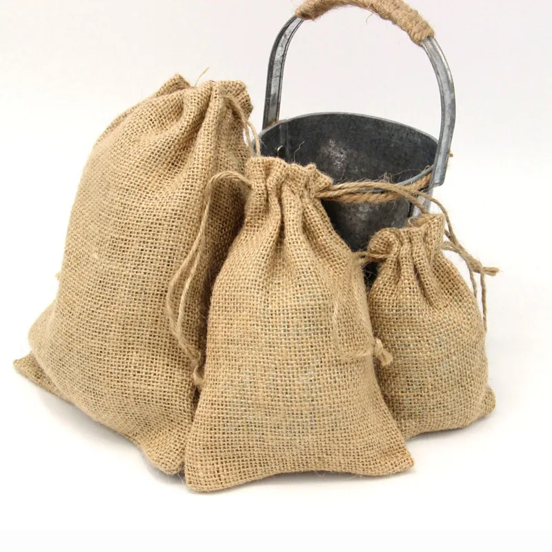 Natural Hemp Small Jute Bag Large Cheap Burlap Gift Bags Wedding Decoration Hessian Linen ...