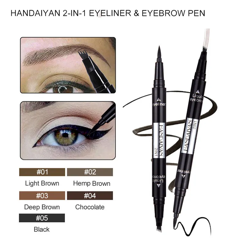 2019New Eyeliner Micro Eyebrow Pencil Double-Headed 4 Paw Microblading Fork Tip Eyebrow Pen Black Liquid Eyeliner For Eye Makeup