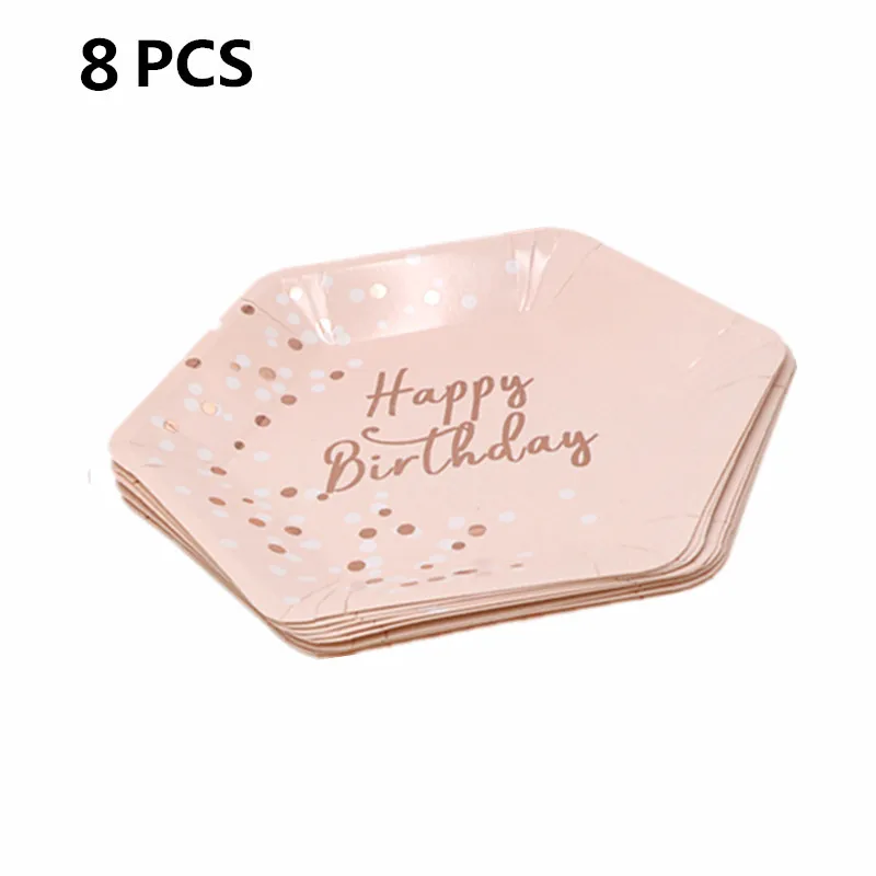 OurWarm розовый одноразовые бумага тарелки для торта таблички позолота одноразовые салфетки свадьба день рождения Детские вечерние украшения стола - Цвет: Birthday Plates