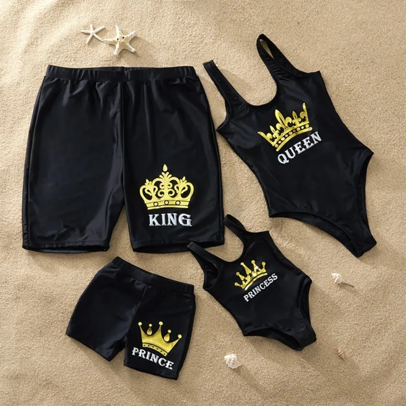 2019 Family Matching Swimwear One Piece Mother Daughter Women Kid Son Girl Queen Swimsuit Bathing Suit Maillot De Bain Feminino-0