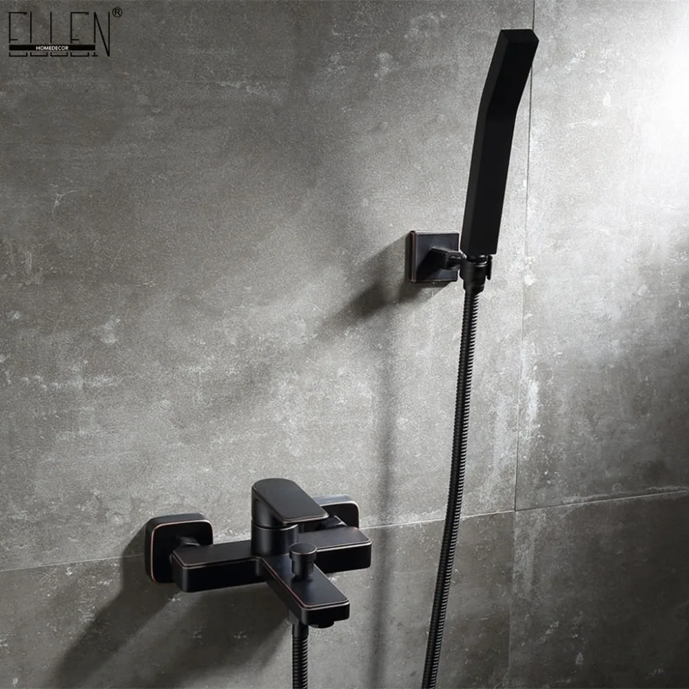Hot Bathtub Black Faucet Set Bath Showers With Hand Bathtub Black Faucet Set Bath Showers With Hand Shower Oil Rubble Bronze Finished Square El4011