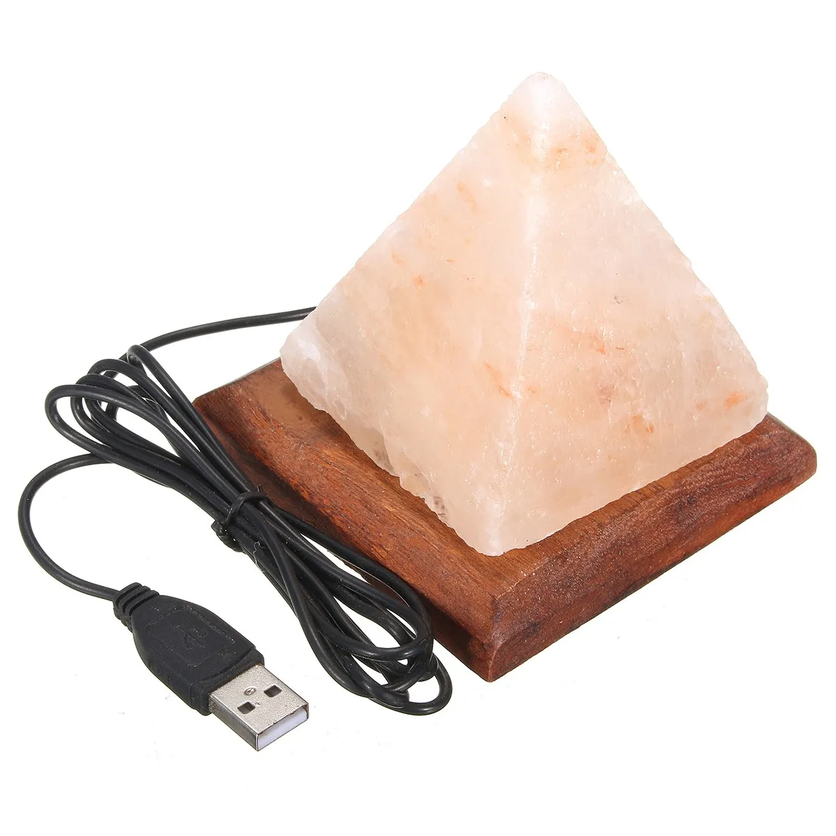 

Modern Pyramid Triangle Shaped Salt Lamp Air Purifier Crystal Night Light Wooden Base Table Light Bedside Home Decor