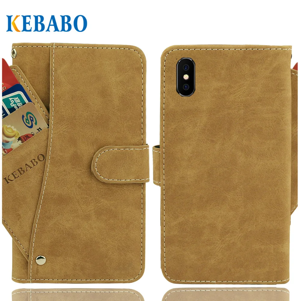 

Vintage Leather Wallet HomTom H10 Case 5.85" Luxury 3 Front Card Slots Cover Magnet Stand Phone Protective Bags