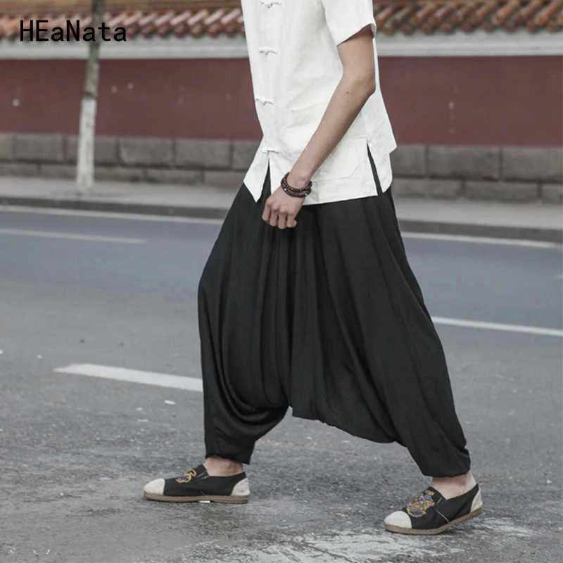

Men Joggers Cotton Indian Harem Pants Men Big Crotch Pants Nepal Baggy Linen Pants Men Hip Hop Pure Color Big Male Drop Crotch