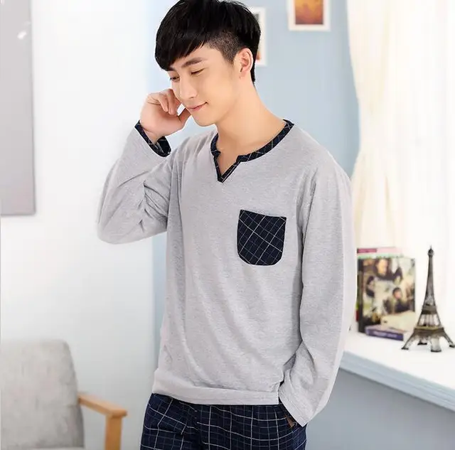 2017 Limited 100 Cotton Spring Autumn Male Sleepwear Mens Pajamas Long