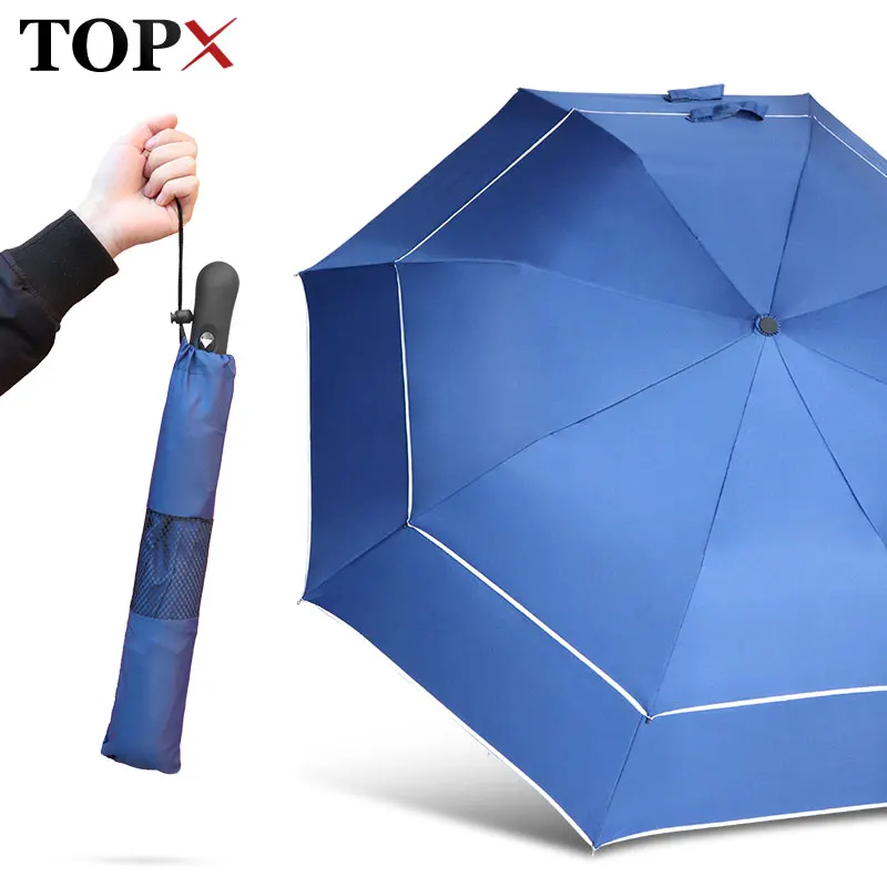 Double Windproof Golf 2 folding Semi Automatic Big Umbrella Rain Women