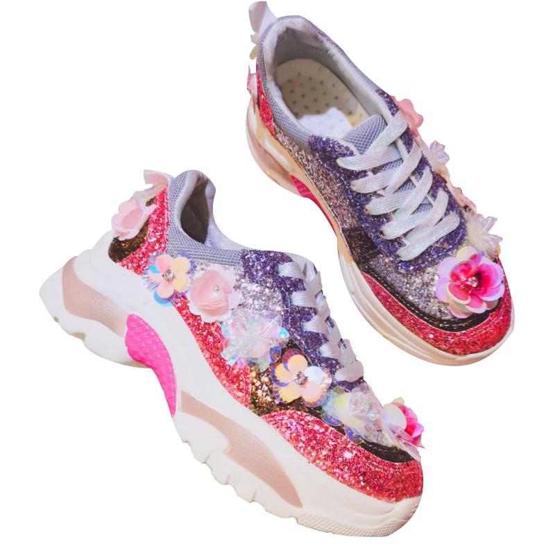 

JELLYFOND Glitter Sneakers Women Platform Sneakers Casual Trainers Ladies Chunky Dad Sneaker 2019 Luxury Designer Shoes Woman