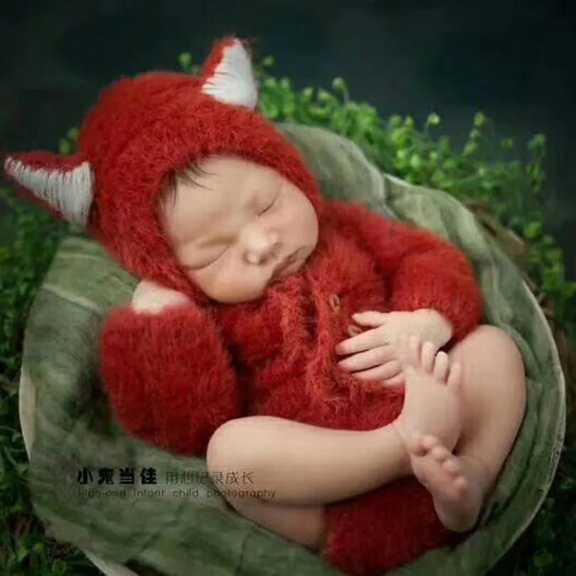 

Fluffy Baby Clothing Set Fuzzy Newborn Fox Hat Overalls Chunky Newborn Bodysuit Baby Girl or Boy Onesie Knitted Romper Props