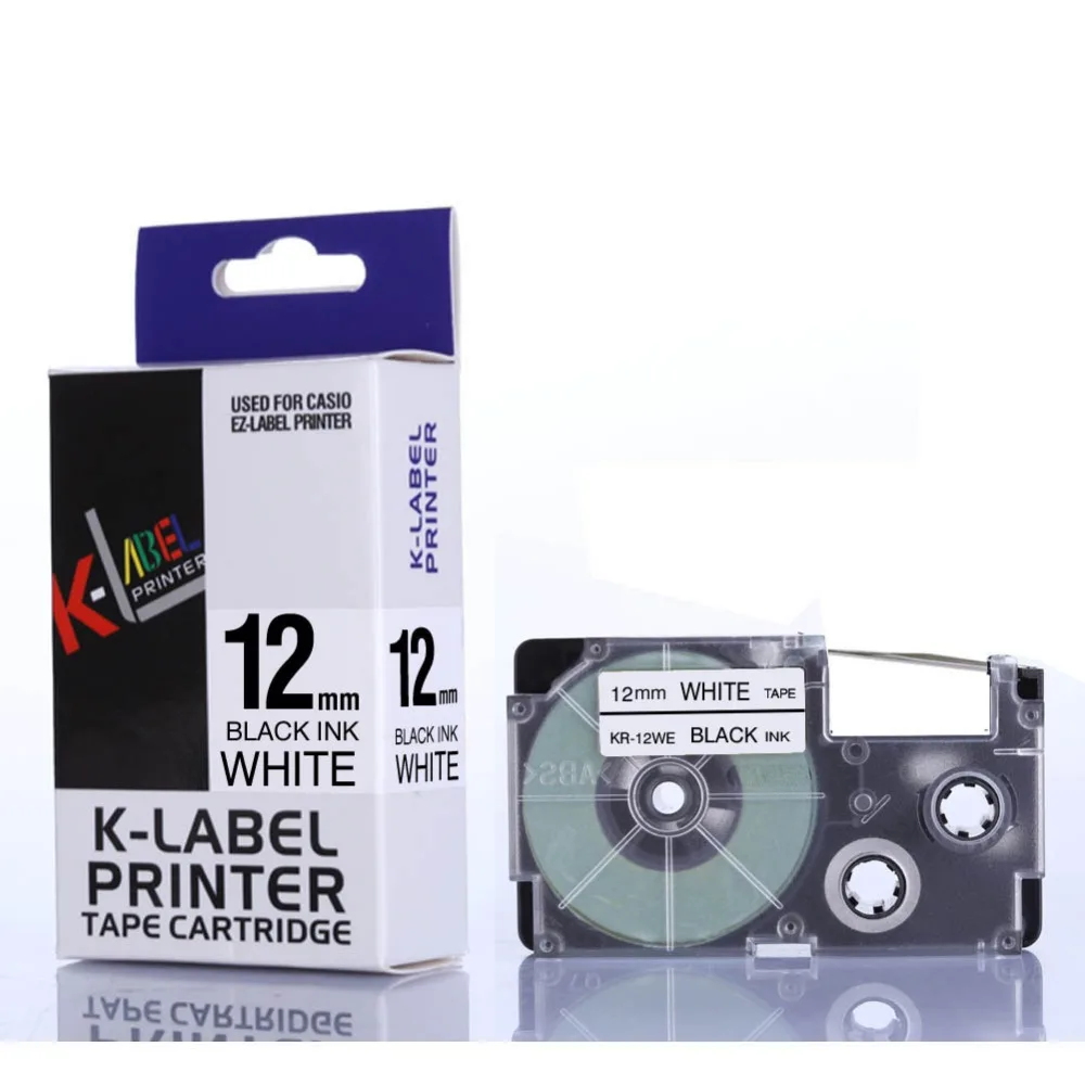Compatible for Casio Black Print on Color Label 12mm Tapes KL100 KL120 XR-12WE
