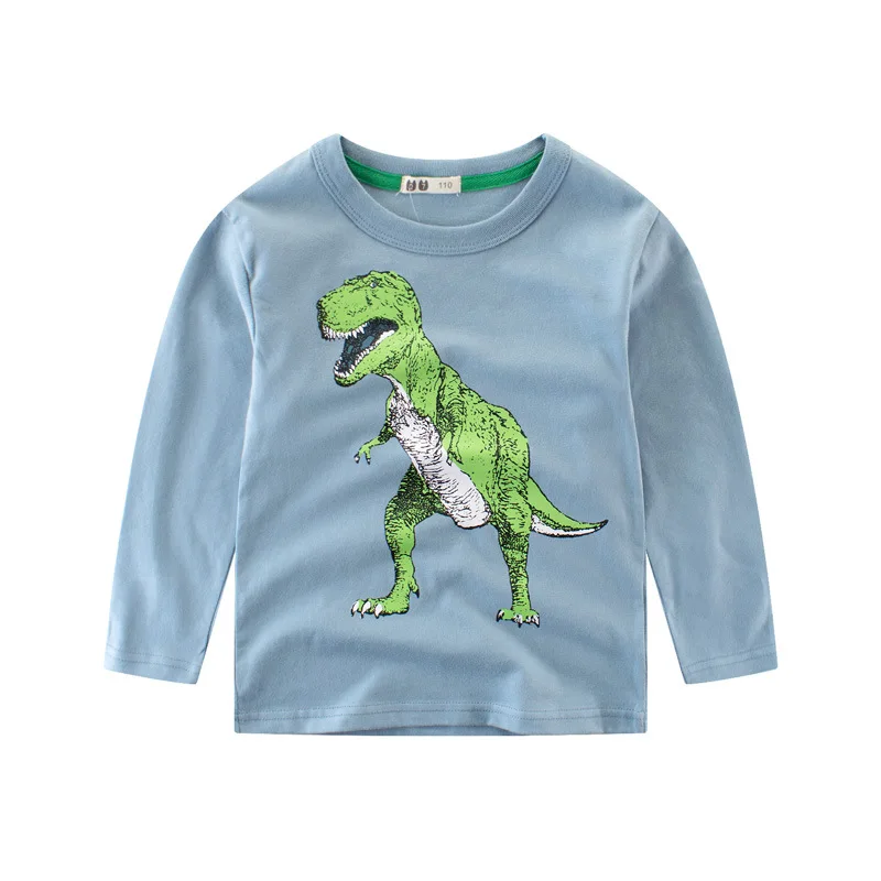 Новая весенняя Детская рубашка хлопковая одежда в европейском и американском стиле футболка для мальчиков осенняя одежда динозавров с длинными рукавами