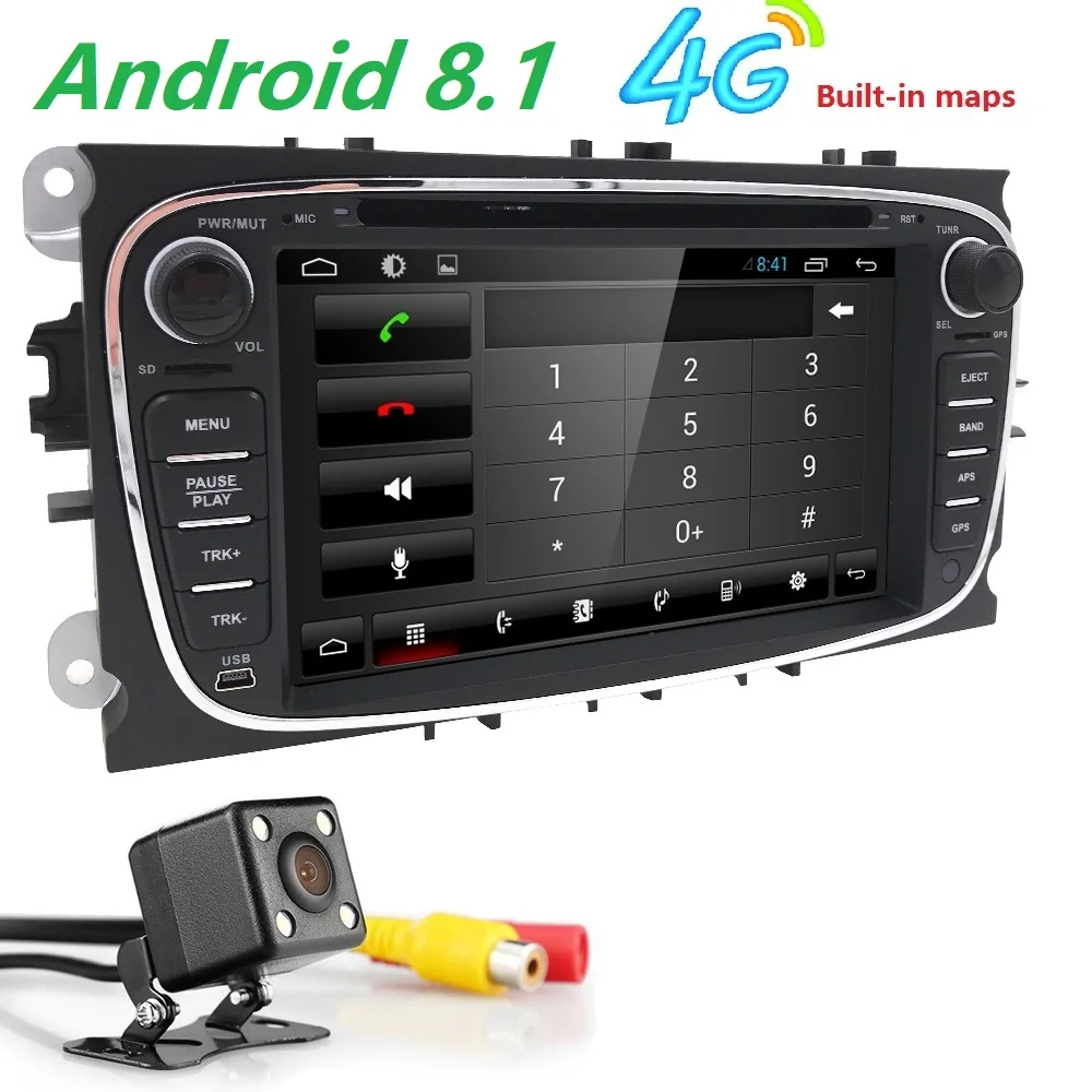 Clearance Hizpo 2 din Android 7.1 8.1 Quad Core Car DVD Player GPS Navi for Ford Focus Galaxy Audio Radio Stereo wifi Head Unit 1024*600 3