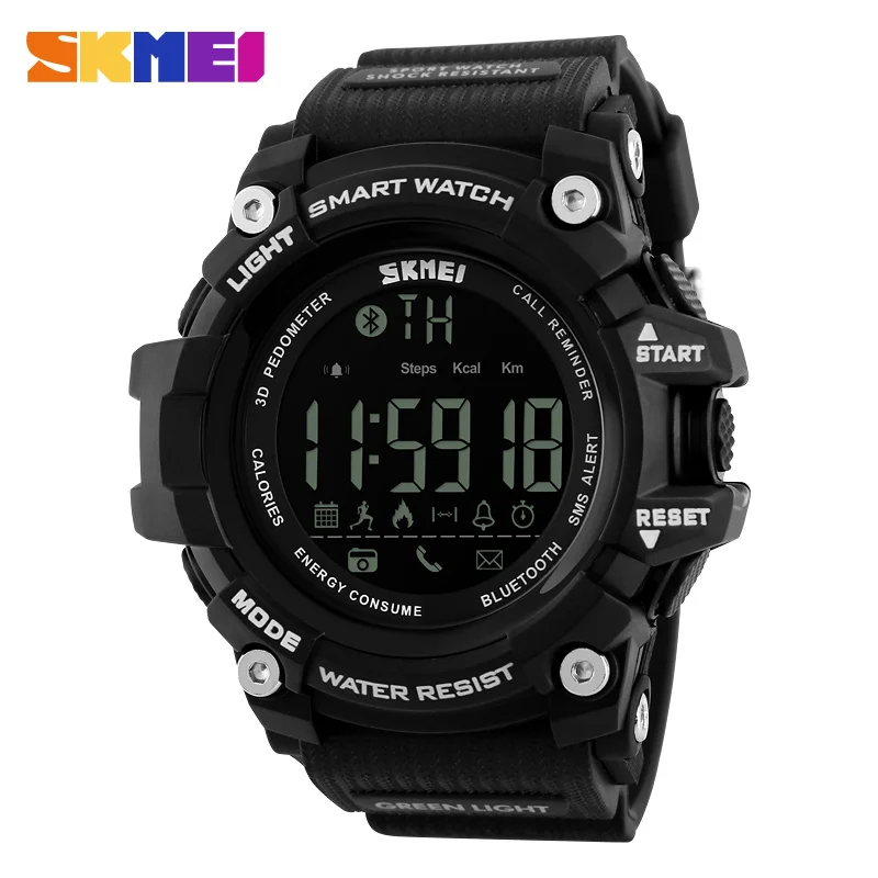 

SKMEI Pedometer Smart watch Men Remote Camera LED Digital Sport Watch APP Message Remind Smartwatch Military Wristwatch 1227