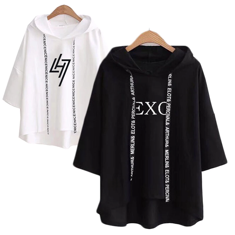 Ulzzang корейские рубашки хип хоп Kpop EXO футболка Kar Sehun Xiumin Baekhyun Terra наклейка женская