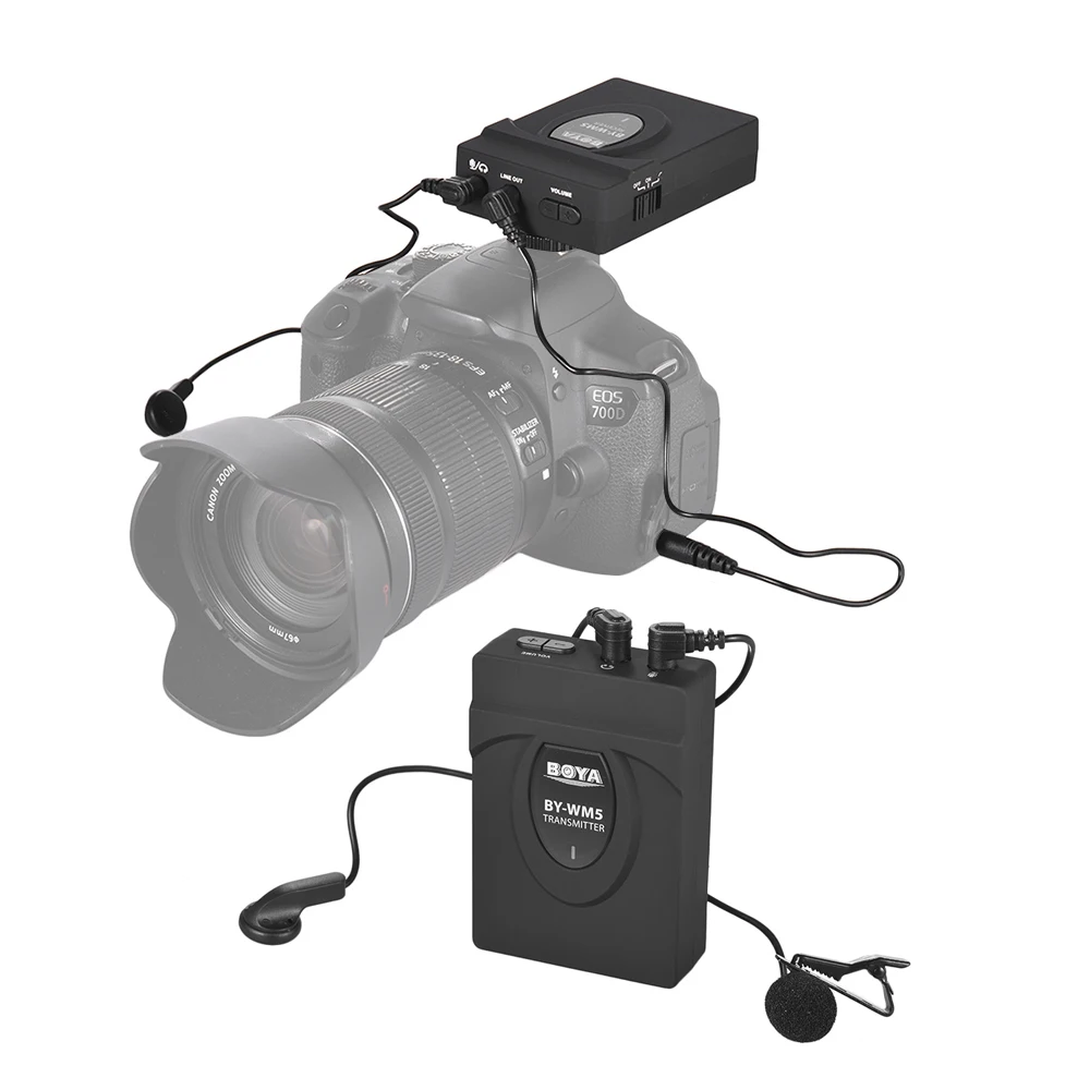 

BOYA BY-WM5 Wireless Microphone System with Transmitter Receiver Lapel Mic Earphones for Nikon Canon DSLR Camcorder Recorder