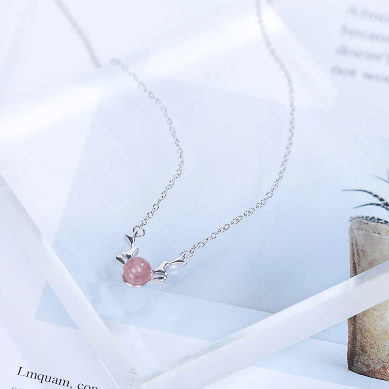 

Simple Strawberry Quartz Antler 925 Sterling Silver Necklace