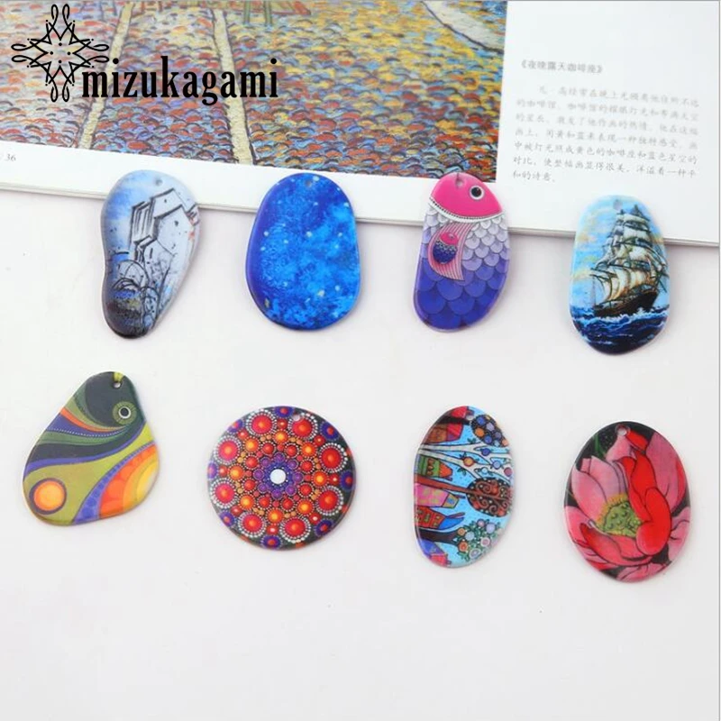 

Irregular Geometric Oval Retro Oil Painting Resin Charms 10pcs/lot For DIY Fashion Drop Earrings Jewelry Making Accessories